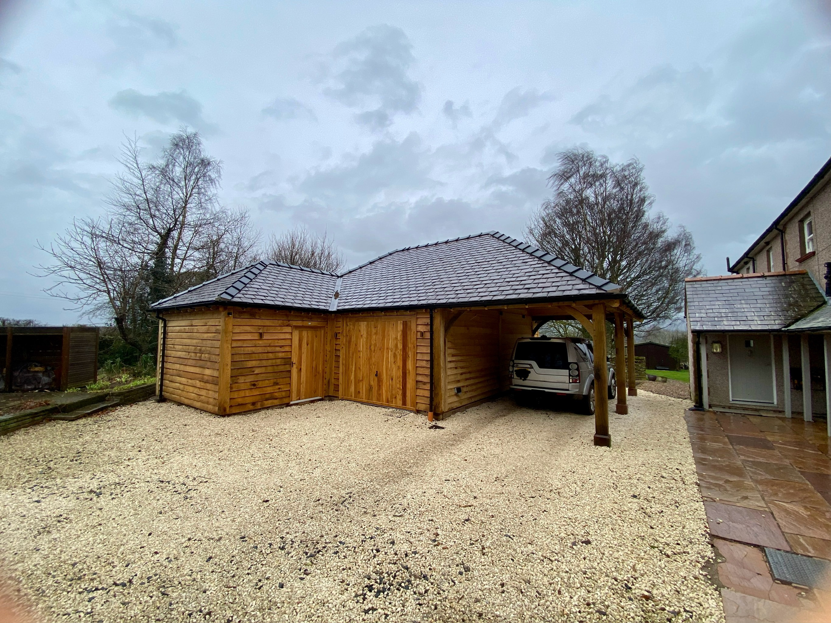 Timber garage and carport