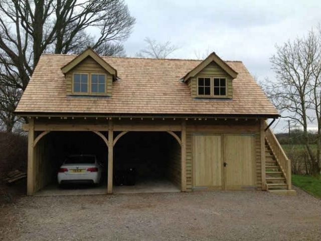 Garage with integrated log and bike storage