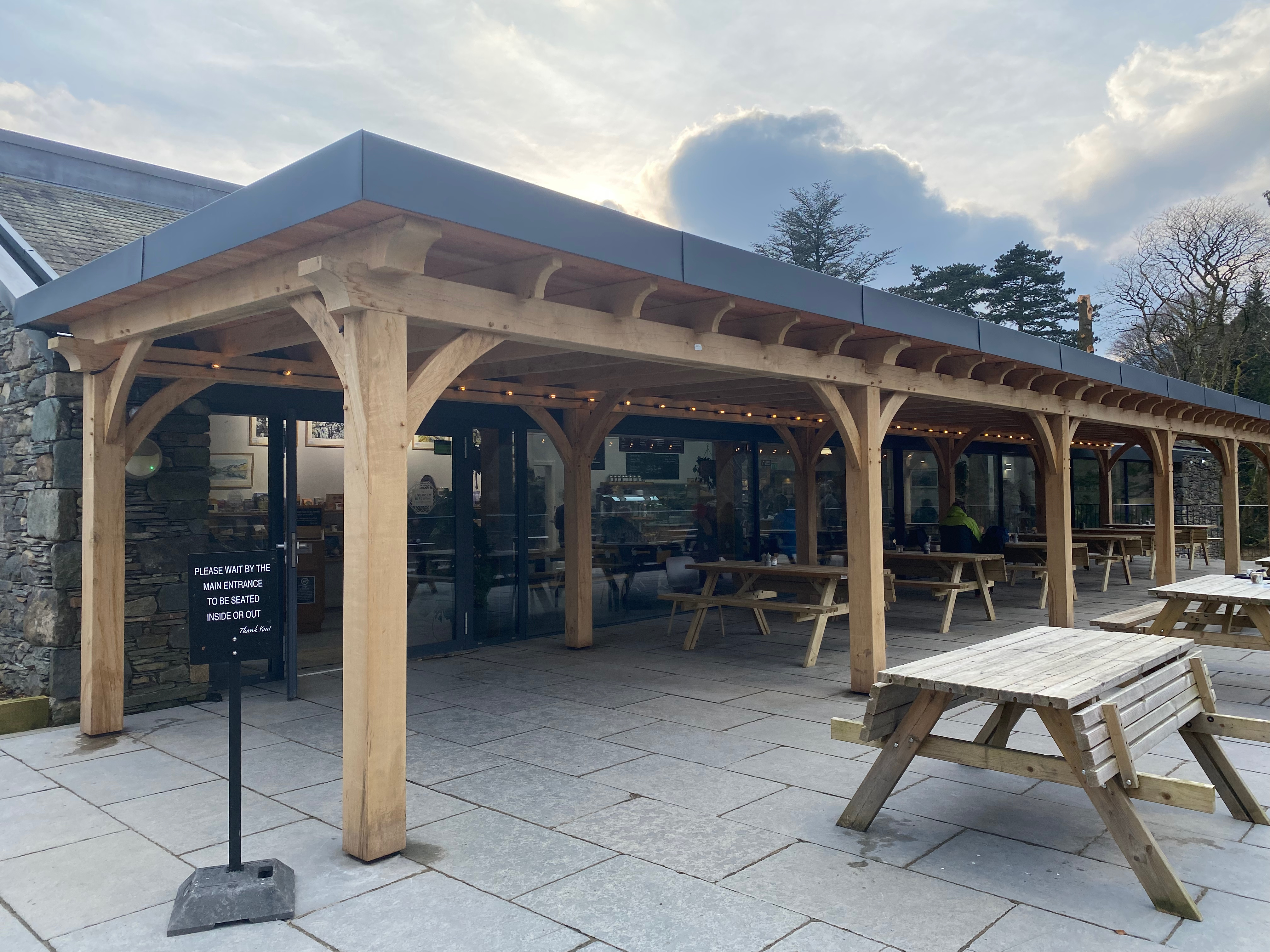Oak framed veranda at Lingholm Cafe, Portinscale, Keswick